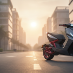 Futuristic Ather EL platform electric scooter concept on a Bengaluru tech-campus street