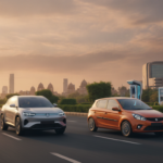 Electric SUV and petrol hatchback on a Delhi boulevard for a 2026 EV policy buyer guide