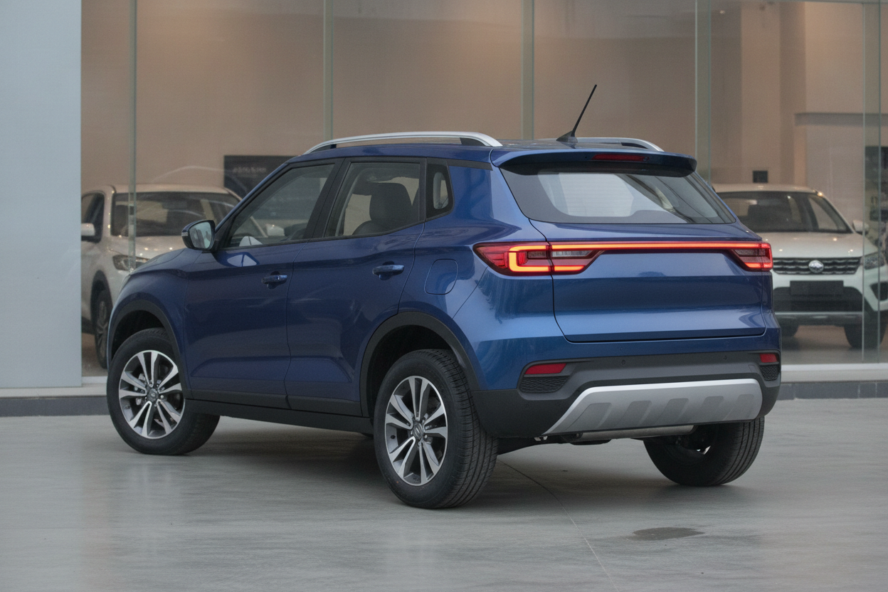 Rear three-quarter view of Hyundai Bayon-based midsize SUV prototype