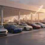 Modern cars displayed outside an Indian dealership representing July 2026 auto sales