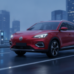Premium seven-seat electric SUV on an Indian expressway at blue hour