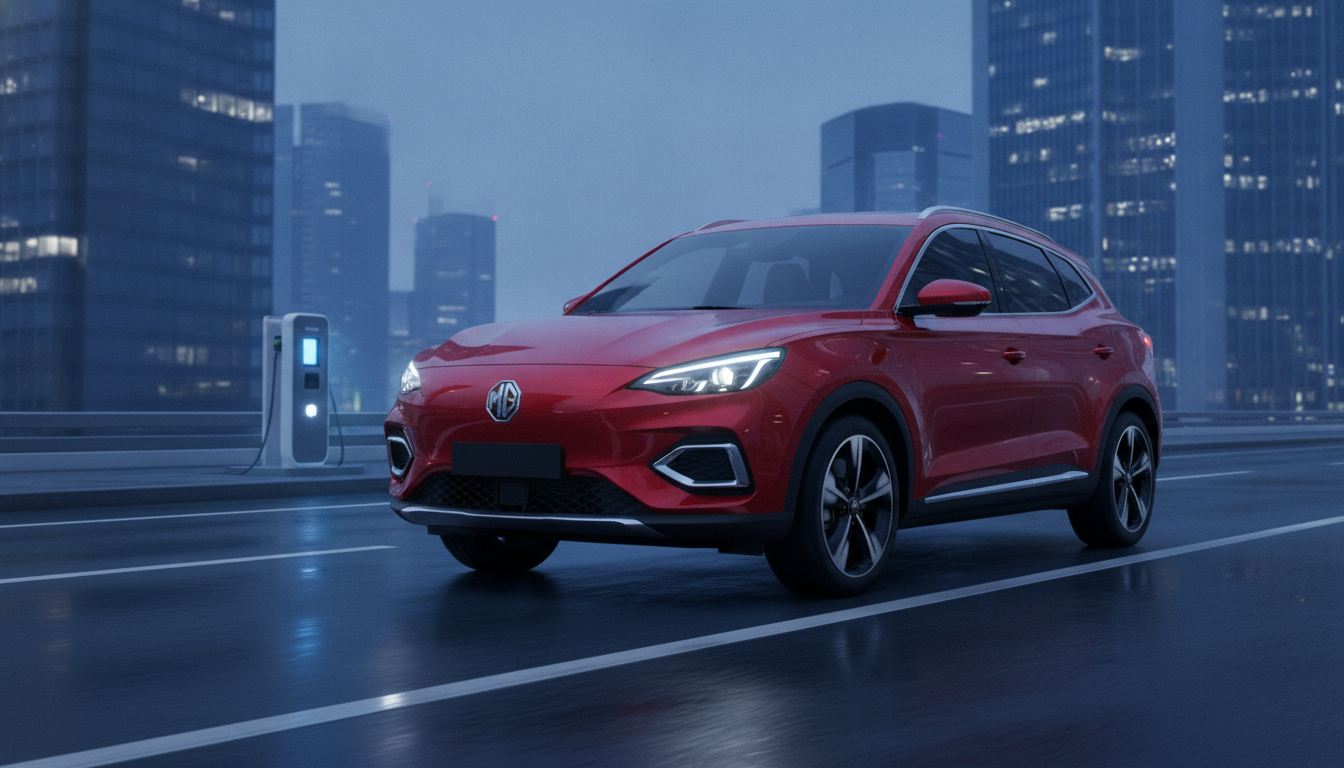 Premium seven-seat electric SUV on an Indian expressway at blue hour