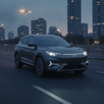 MG Hector Hawk EV inspired electric SUV on an Indian expressway at blue hour