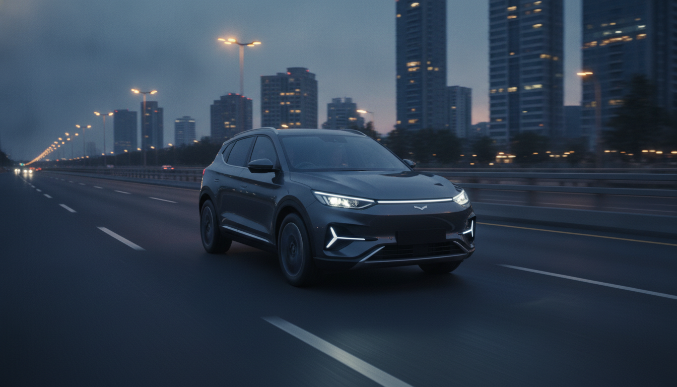 MG Hector Hawk EV inspired electric SUV on an Indian expressway at blue hour