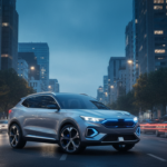MG Hector Hawk style three-row SUV on an Indian boulevard