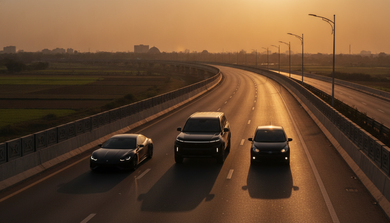 Upcoming cars on an Indian expressway — featured image