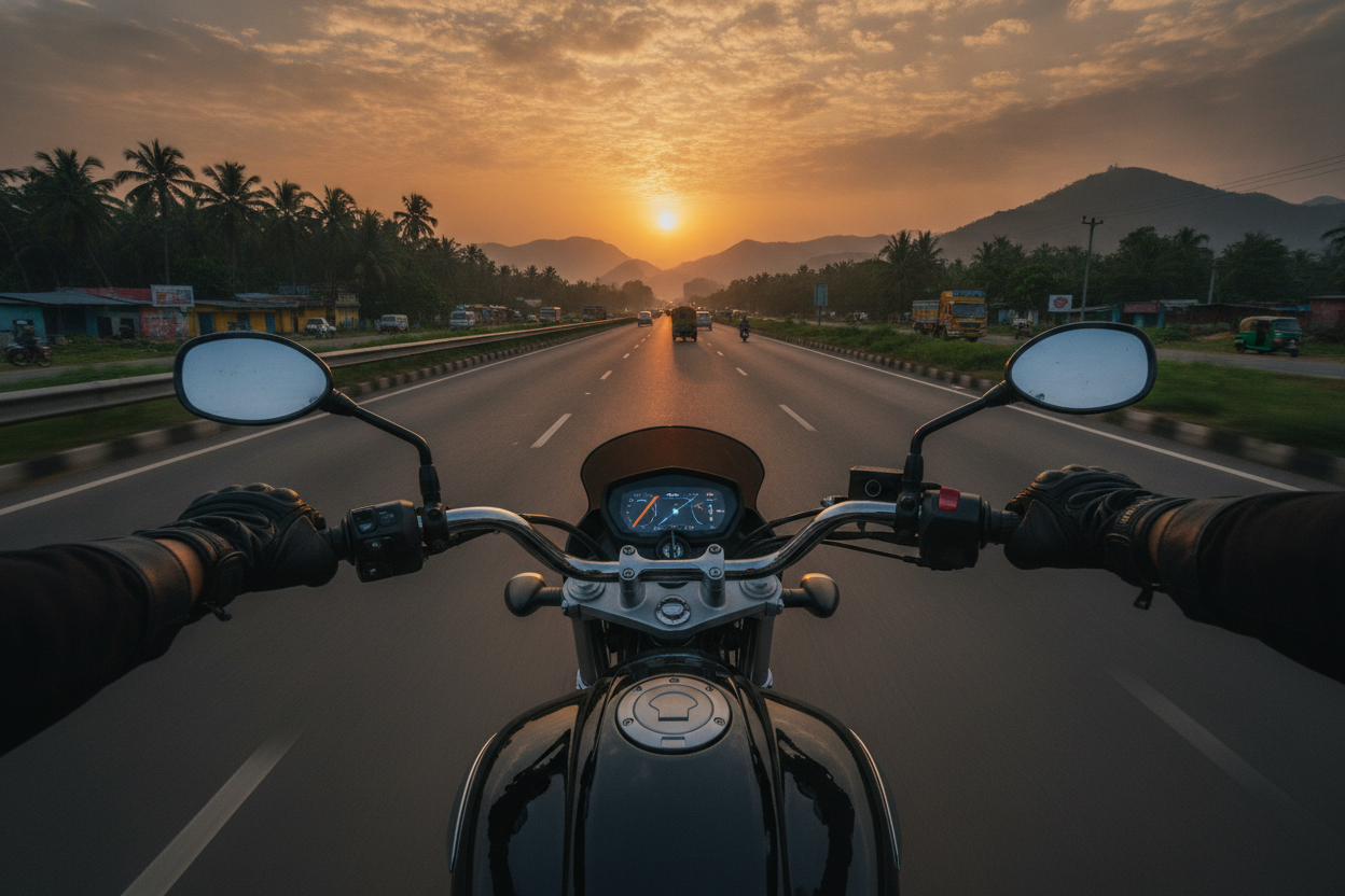 Connected touring view representing navigation and smartphone features on a future Bajaj Pulsar