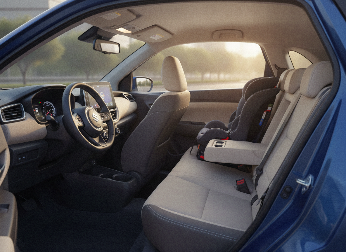 Modern premium hatchback interior with connected dashboard and comfortable rear-seat space