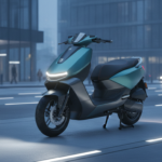 BGauss C12 MaxR electric scooter parked on a modern Indian city street