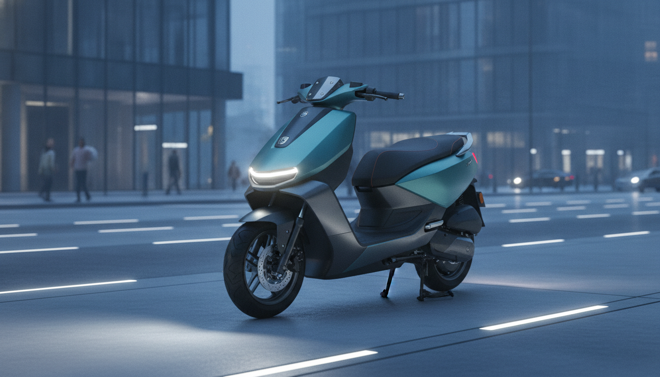 BGauss C12 MaxR electric scooter parked on a modern Indian city street