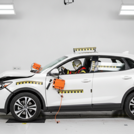Controlled frontal crash test of a generic SUV at a Bharat NCAP-style automotive safety laboratory