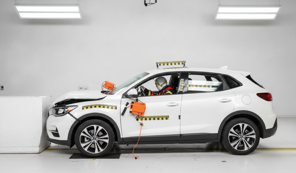 Controlled frontal crash test of a generic SUV at a Bharat NCAP-style automotive safety laboratory
