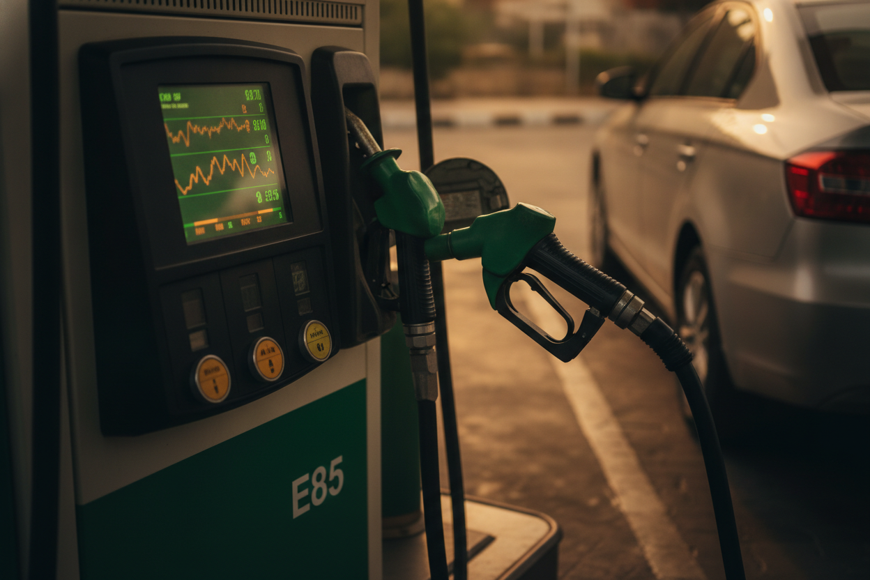 E85 ethanol fuel nozzle at an Indian petrol station