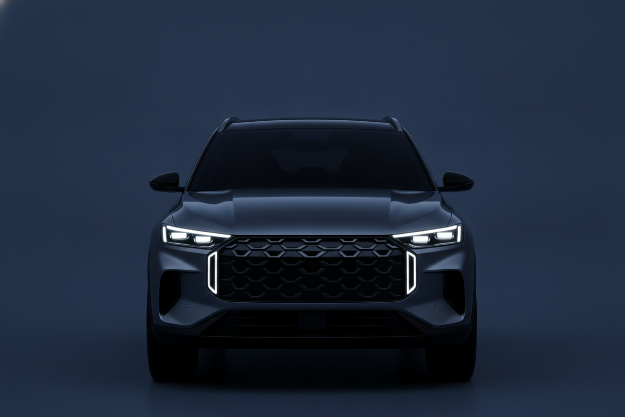 Close view of a modern compact SUV front design with split LED headlamps