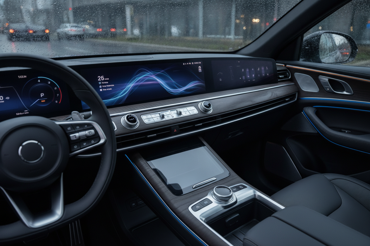 Mercedes-Benz GLC Electric cabin with a wide digital dashboard and ambient lighting
