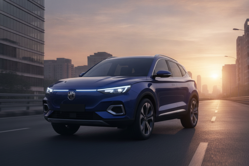 MG Hector Tomahawk seven-seat electric SUV on an Indian expressway
