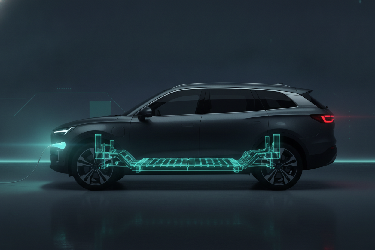 MG Hector Tomahawk EV battery platform illustration in a studio