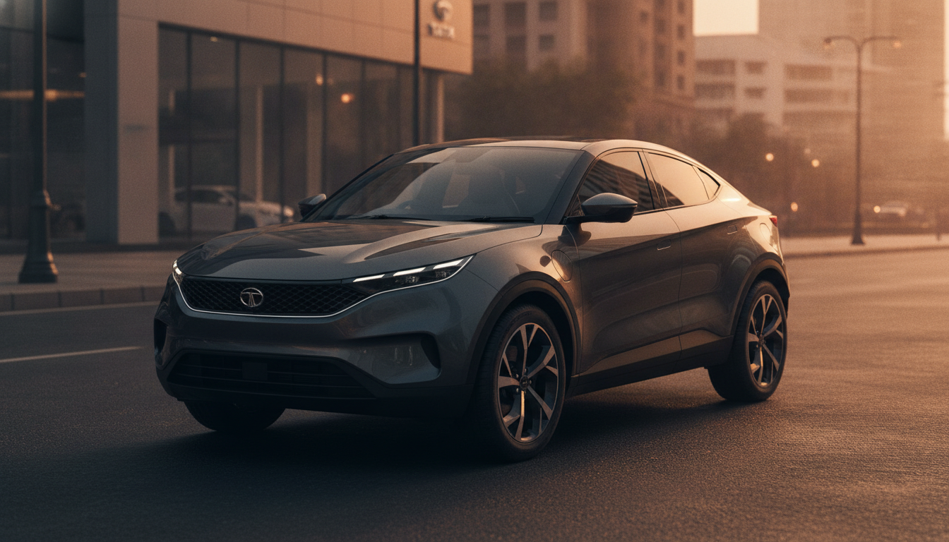 2026 Tata Curvv Series X coupe SUV on an Indian urban boulevard