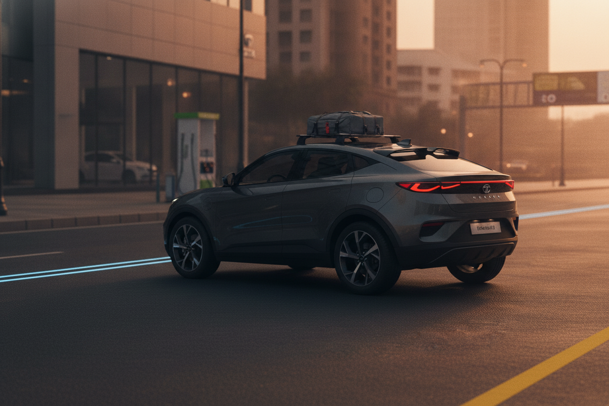 Tata Curvv Series X coupe SUV driving on an Indian expressway
