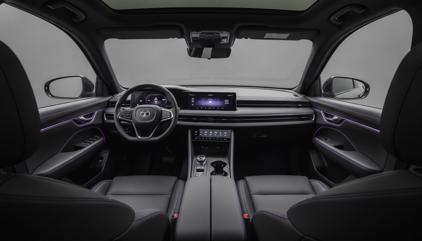 Tata Sierra DARK Edition cabin with violet accents and premium seats