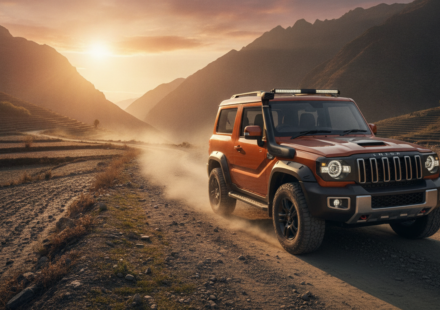 Mahindra Thar facelift 2026 three-door SUV on an Indian mountain road