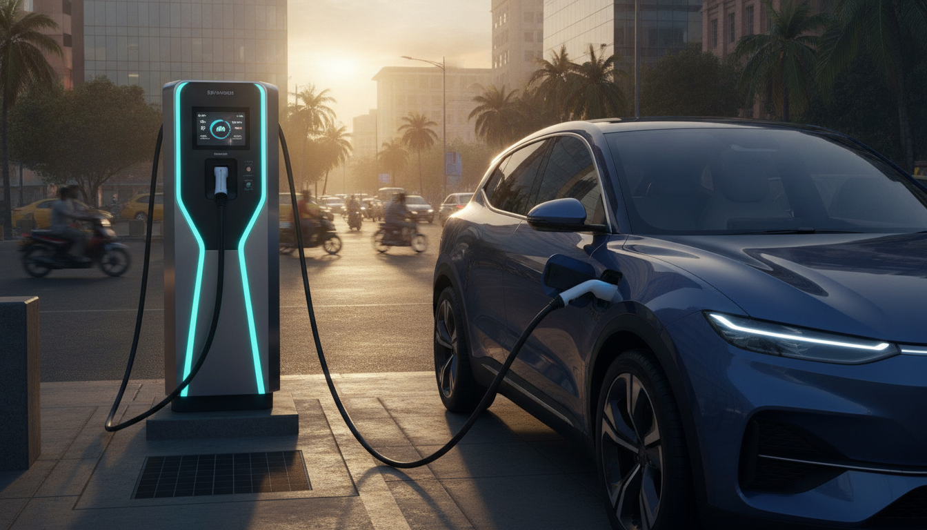 Toyota Urban Cruiser Ebella electric SUV charging at an Indian fast-charging station