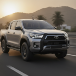 2026 Toyota Hilux style pickup driving on an Indian highway