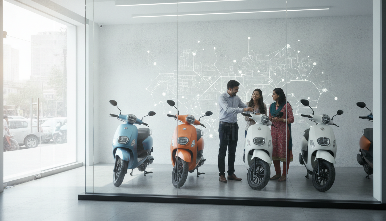 Electric scooter dealership illustrating VinFast’s planned India dealer network