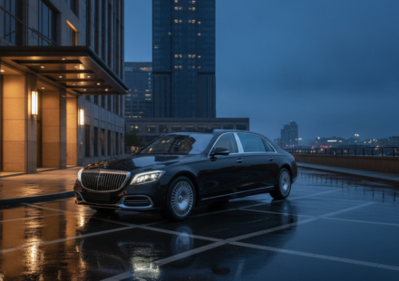 Black luxury sedan at a hotel driveway illustrating the 2026 Maybach S-Class India buyer guide