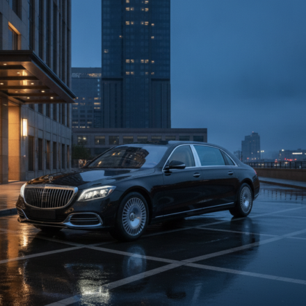 Black luxury sedan at a hotel driveway illustrating the 2026 Maybach S-Class India buyer guide